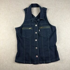 Vintage Levi's W Jeans Women‎ M Halter Denim Vest Black Zip Pocket Top Rare